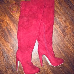 Just Fab thigh high red suede boots